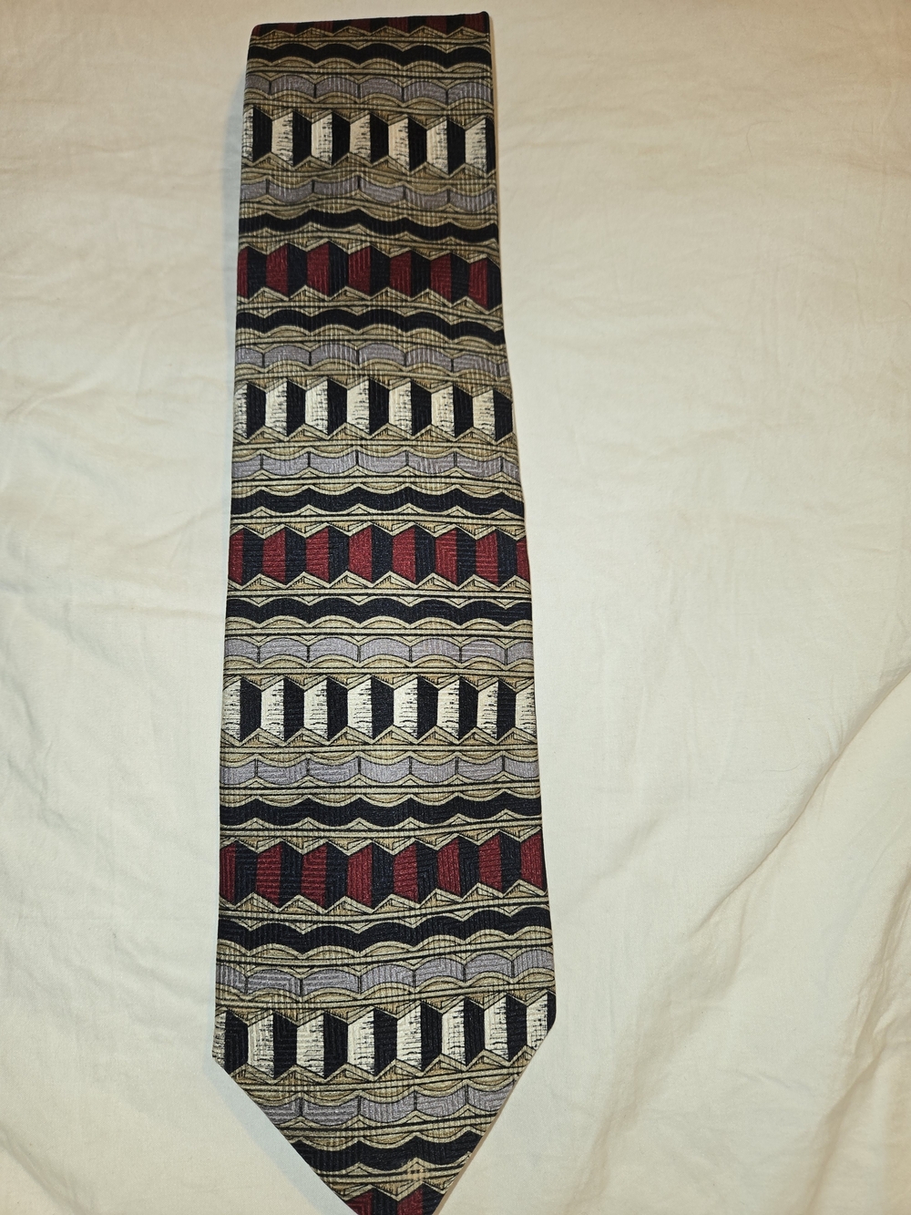 Vintage Steven Land 100% Silk Handmade Tie Geometric 58" x 4" Made USA